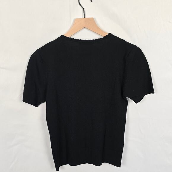 Vintage Sennamei Black Beaded Short-Sleeve Knit Top – Size M - Picture 2 of 3